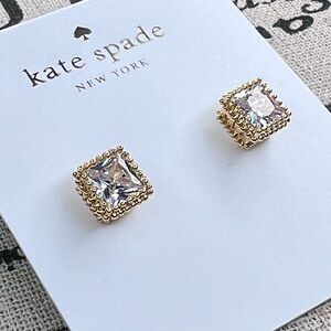 Kate Spade Gold Tone Princess Cut CZ Stud Earrings